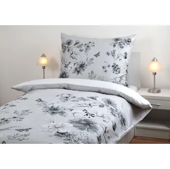 Povlečení Povlečení bavlněný satén - kombinace šedé květy/bílá - poslední kus!