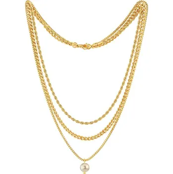 Řetízek Sada náhrdelníků Saria z chirurgické oceli pozlacené žlutým zlatem KMM288923