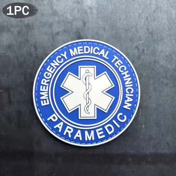 Nášivka PVC nášivka „EMS - Paramedic“ – kulatá, reflexní prvky, hook & loop Barva: modrá