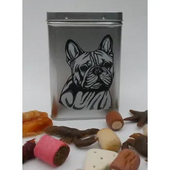 Chovatelství Francouzský buldoček - plechová dóza s pamlsky pro psy (30 pamlsků)