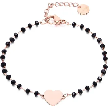 Náramek Camerazar Pozlacený náramek z chirurgické oceli s korálky ve tvaru srdce