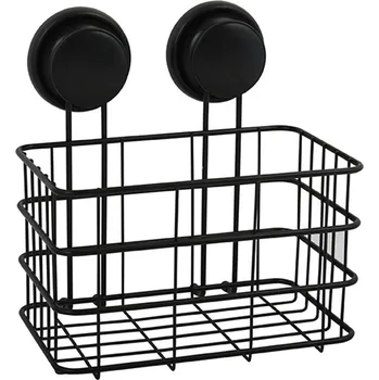 Drátěná police MSV polička s přísavkami MEGA VENTOUSES, do koupelny, černá, ocel, 20,2 cm