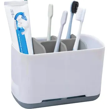 Držák na kartáček Robustní Koupelnový Organizér na Zubní Kartáčky, Matný Plast, 17.5x9x13 cm