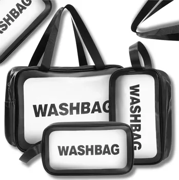 Kosmetická taška Sada 3 Cestovních Organizérů - Vodotěsné Kosmetické Taštičky, PVC+TPU Materiál, Lesklá Černá Barva, Velikosti 30x21x11 cm, 26x16x9 cm a 22x13x7 cm
