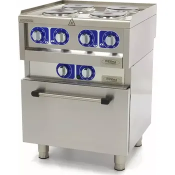 Sporák Maxima Komerční sporák - 4 hořáky - elektrický - dvojplotna - hloubka 60 cm - s troubou | 09391540
