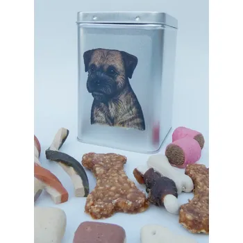 Chovatelství Border teriér - plechová dóza s pamlsky pro psy (30 kusů pamlsků)