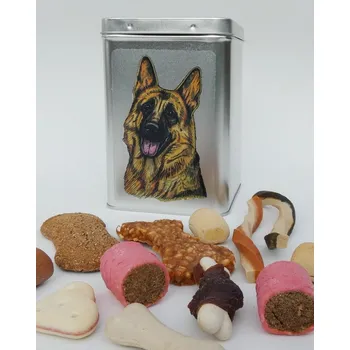 Chovatelství Německý ovčák - plechová dóza s pamlsky pro psy (30 kusů pamlsků)