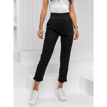 Dámské kalhoty Černé dámské proužkované textilní kalhoty Bolf W7856 - M