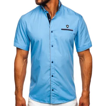 Pánská košile Blankytná pánská košile s krátkým rukávem Bolf 19617 - M