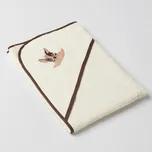 Dětská osuška Veba s kapucí jasmínová s výšivkou Zvědavý pejsek tmavá hnědá lemovka Varianta: 75x75cm