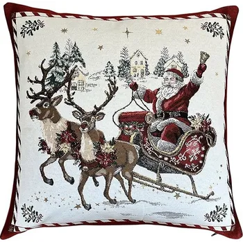 Povlečení Home of Christmas Žakárový vánoční povlak na polštář s motivem Santa na saních 50 × 50 cm