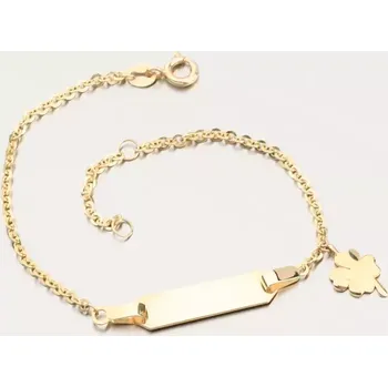 Náramek Dětský náramek žluté zlato 585 s destičkou a čtyřlístkem 144P-141312 délka 15 cm