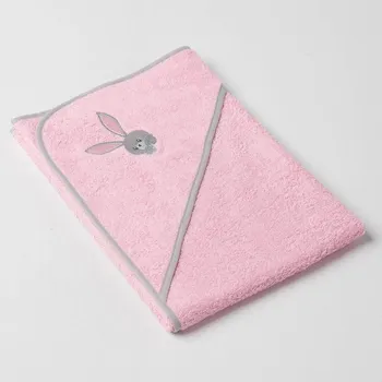 Dětská osuška Veba s kapucí růžová s výšivkou Zvědavý zajíček šedá lemovka Varianta: 75x75cm
