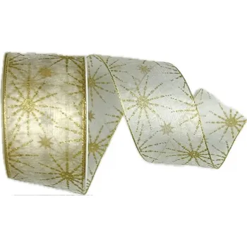Stuha Stuha vánoční STARDUST RADIANCE GOLD zlatá 40mm x 2m (18,-Kč/m) (Vánoční stuha organzová, zlatá, jednostranný potisk, jemný glitrový efekt, s vlascem v lemu)