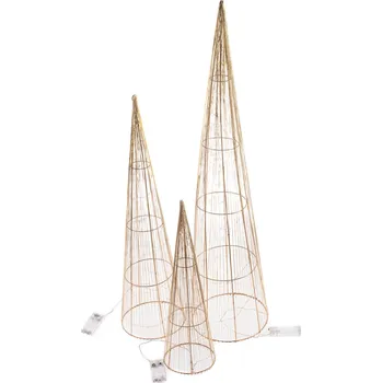 Vánoční dekorace Sada svítících vánočních kuželů Golden Glow, 3 ks, zlatá