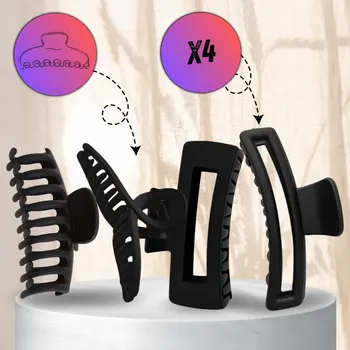 Camerazar Sada 4 pevných černých klipsů do vlasů s velkým zavíracím mechanismem