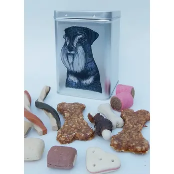 Chovatelství Knírač malý - plechová dóza s pamlsky pro psy (30 kusů pamlsků)