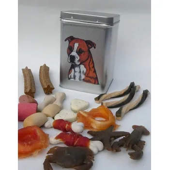 Chovatelství Amstaf - plechová dóza s pamlsky pro psy (30 pamlsků)