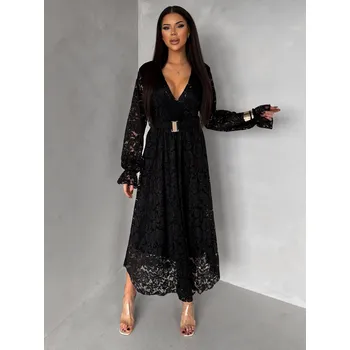 Dámské šaty LIRONDE krajkové společenské midi šaty černé ONESIZE