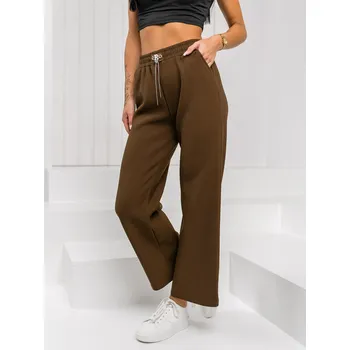 Dámské kalhoty Čokoladové dámské textilní kalhoty wide leg Bolf W5226 - 2XL