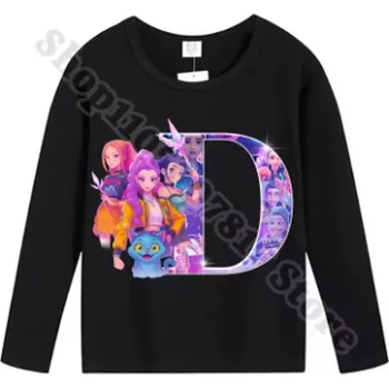 Dívčí tričko KPop Demon Hunters (Lovkyně démonů) KPop Demon Hunters tričko s dlouhým rukávem - písmenka abecedy Velikost: 110, Písmenko: D