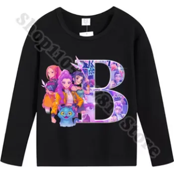 Dívčí tričko KPop Demon Hunters (Lovkyně démonů) KPop Demon Hunters tričko s dlouhým rukávem - písmenka abecedy Velikost: 150, Písmenko: B