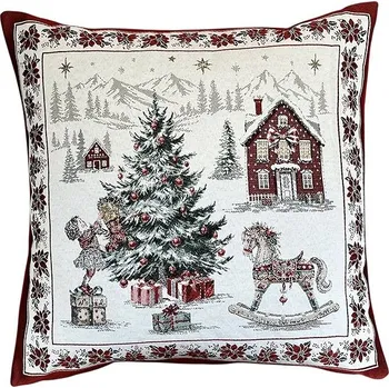 Povlečení Home of Christmas Žakárový vánoční povlak na polštář s motivem Zdobení stromečku 50 × 50 cm