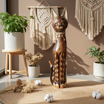 Kočka 5 dřevěná Socha / 50 cm