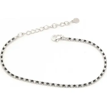 Náramek Dámský stříbrný štrasový náramek s černými a čirými zirkony 16-19 cm 81395ČF