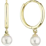 Zlaté 14 karátové náušnice kruhy žluté zlato s bílou říční perlou 91P00030