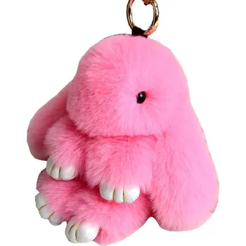 Camerazar Velká kožešinová klíčenka RABBIT zajíček s bambulí 17 cm