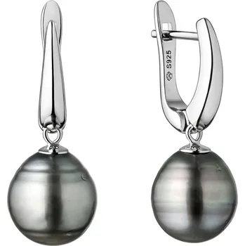 Náušnice ANNA PERLY Noblesní stříbrné visací náušnice s pravou tahitskou perlou
