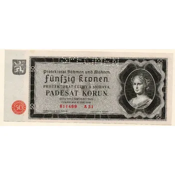 Protektorát Čechy a Morava 50 Korun 1940 S. A 31 Specimen