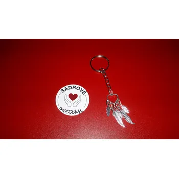 HandMade by VeJa Přívěšek na klíče - srdce s per #780;i #769;m s r #780;eti #769;zkem