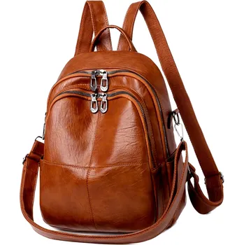 Městský batoh Unisex školní batoh A4, hnědý, z kvalitní umělé kůže, 30x25x10 cm