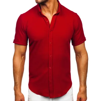 Pánská košile Vínová dpánská mušelínová košile s krátkým rukávem Bolf 2013 - M