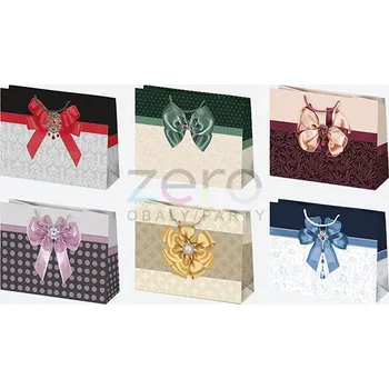 Dárková taška Taška papírová dárková 30x23x10 cm (lak) - mašle (mix 2)