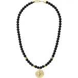 Manoki Pánský korálkový náhrdelník Diego Gold - lávový kámen, větrná růžice X-WA576LG-1527/60 Zlatá 60 cm