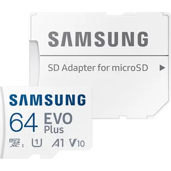 Paměťová karta SAMSUNG EVO Plus 2024 MicroSDXC 64GB + SD Adaptér / CL10 UHS-I U1 / A1 / V10, MB-MC64SA/EU