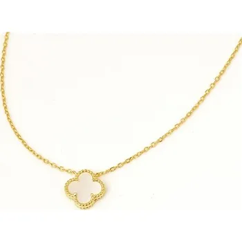 Náhrdelník Dámský stříbrný pozlacený náhrdelník se čtyřlístkem s perletí 80690WF