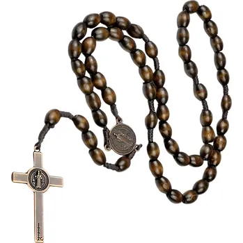 Náhrdelník Camerazar Hnědý dřevěný křížový růženec pro muže a ženy