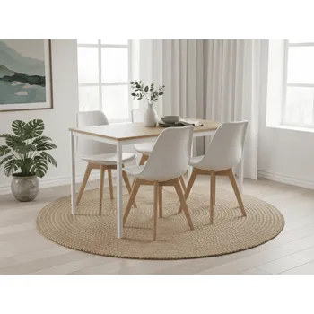 jídelní souprava Jídelní set 1 + 4, stůl RAMOD 100x60 cm bílý/dekor dub + bílá židle KITO