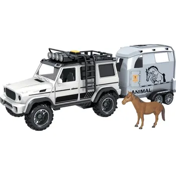 autíčko CITY SERVICE CAR - 1:14 - Terénní vozidlo s přívěsem a koněm (se zvukem a světly)