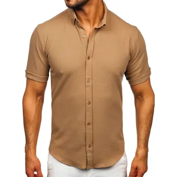 Pánská košile Hnědá pánská mušelínová košile s krátkým rukávem Bolf 2013 - 2XL
