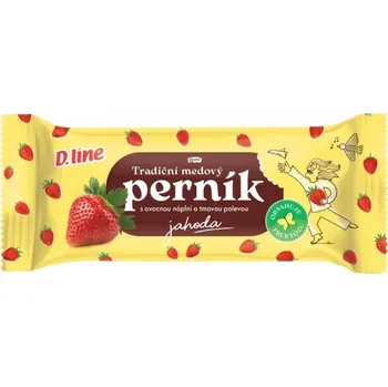 Medový perník D.LINE 60 g - s fruktózou - JAHODA (medový perník s tmavou polevou / slazeno fruktózou)