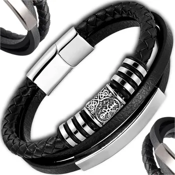 Náramek Camerazar Černý pánský kožený náramek Nordic pro stylové muže