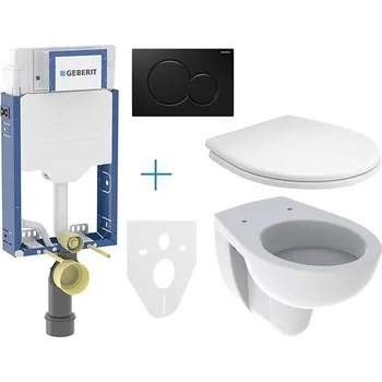 WC sada Geberit + Kolo Set předstěnové instalace Kombifix + klozet a sedátko Kolo Rekord + tlačítko Sigma01, černá