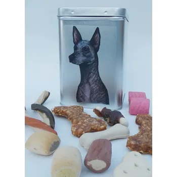 Chovatelství Peruánský naháč - plechová dóza s pamlsky pro psy (30 kusů pamlsků)