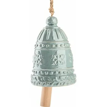 Vánoční dekorace Velký keramický zvonek s vločkami 16 cm, modrá perleť, světle modrá