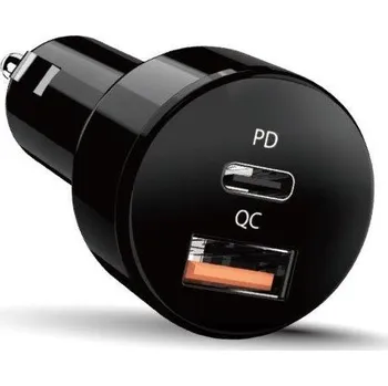 Datový kabel GENIUS rychlo autonabíječka PD-36AC-Car, 36W (2x18W), rychlé nabíjení, USB-C PD3.0, USB-A QC3.0, černá